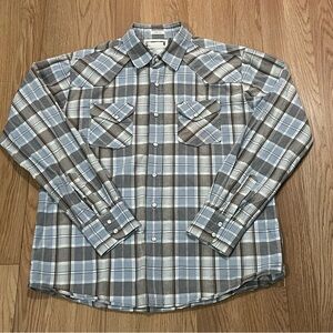 BKE Men’s Large Slim Long Sleeve Pearl Snap Shirt Western Plaid Pockets Cowboy